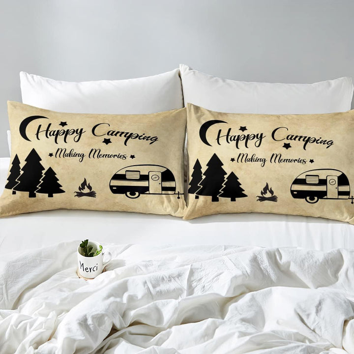 Camper-Bettwäsche, 2 Stück, 135 x 200 cm, für Jungen, Kinder, Teenager, Erwachsene, Happy Camping, B
