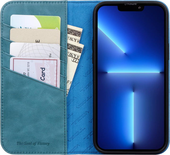 VISOUL Hülle für iPhone 13 Pro Max Handyhülle Schutzhülle TPU [Erstklassiges Echtleder] [Kartenfach]