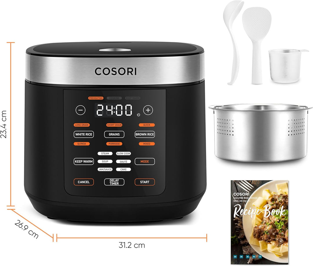 COSORI Reiskocher, Multikocher mit 17 Programme, Rice Cooker 1,8 L, Fuzzy-Logik, Dampfgarer mit Edes