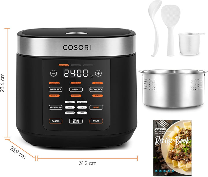 COSORI Reiskocher, Multikocher mit 17 Programme, Rice Cooker 1,8 L, Fuzzy-Logik, Dampfgarer mit Edes