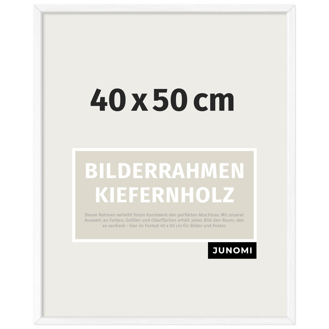 JUNOMI® Bilderrahmen 40x50 cm Holz | Farbe Weiss | Posterrahmen mit bruchsicherem Acrylglas | Hoch-