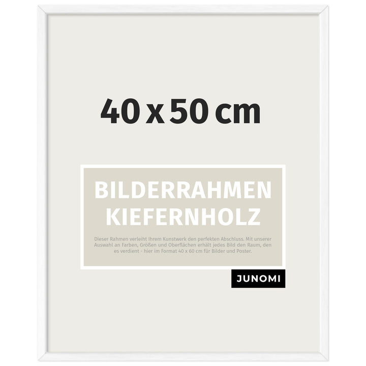 JUNOMI® Bilderrahmen 40x50 cm Holz | Farbe Weiss | Posterrahmen mit bruchsicherem Acrylglas | Hoch-
