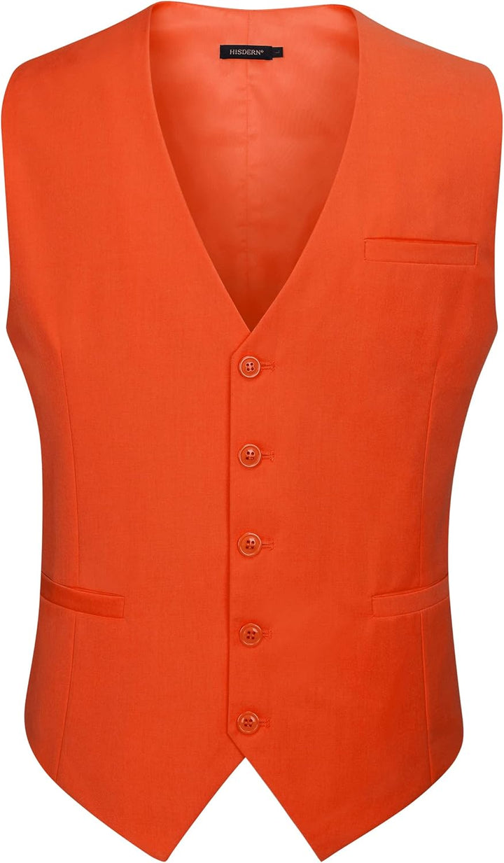 HISDERN Herren Formale Hochzeit Party Weste Baumwolle Einfarbig Weste M Z1 - Orange, M Z1 - Orange