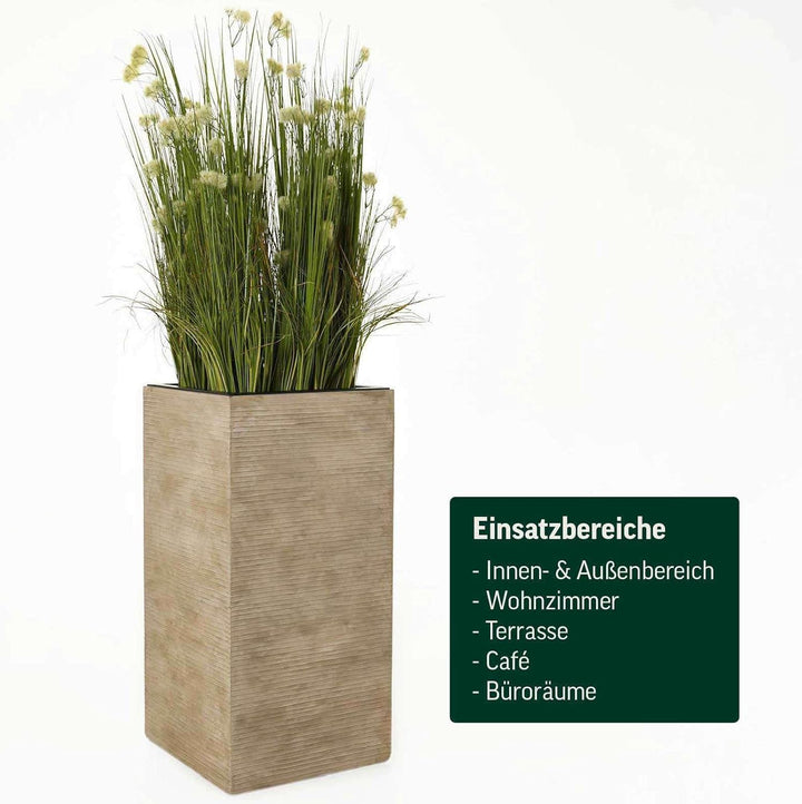 VIVANNO Pflanzkübel Blumenkübel aus Fiberglas Block 80 cm, Beige gestreift, 80x40x40 cm Beige Gestre