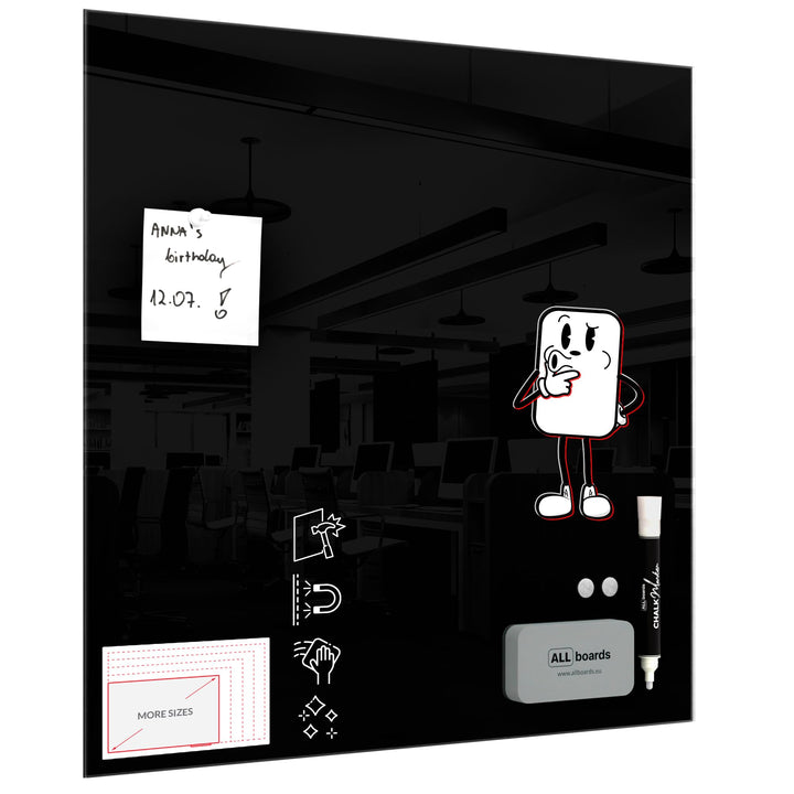 ALLboards Glasboard Magnetisch Schwarz 50x50cm, Rahmenlos, Glastafel, Magnettafel, Gehärtetes Glas,
