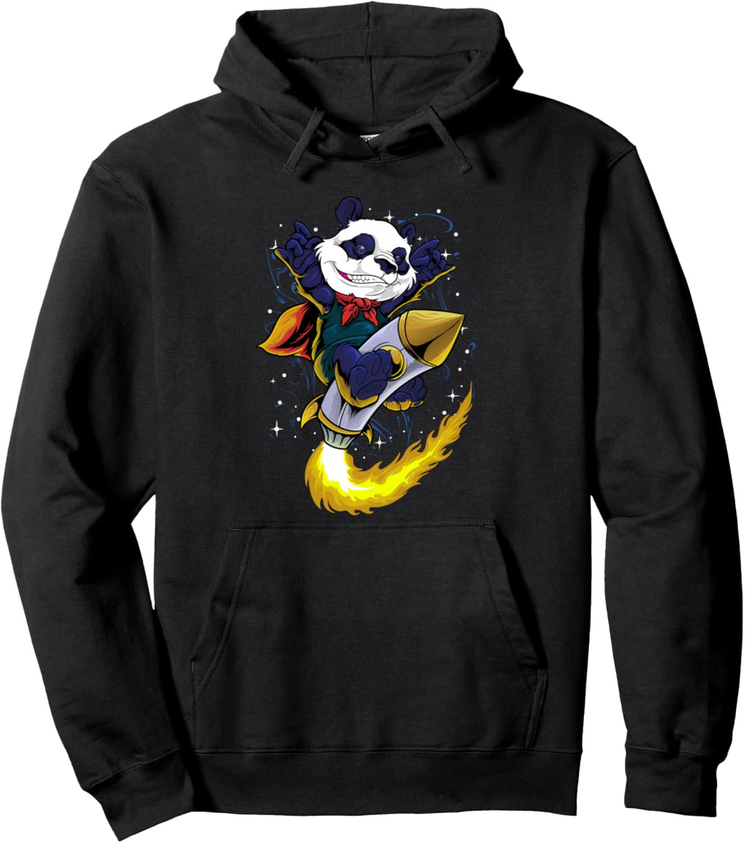 Panda On Rocket Space – traurig ästhetische randige Streetwear Pullover Hoodie