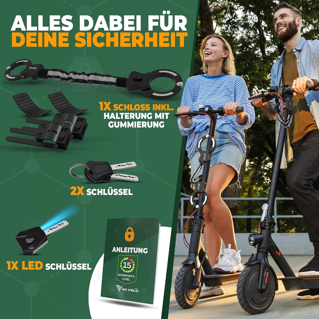 MIVELO E-Scooter Schloss extra sicher - Kettenschloss I Handschellenschloss für Elektroroller I Fahr