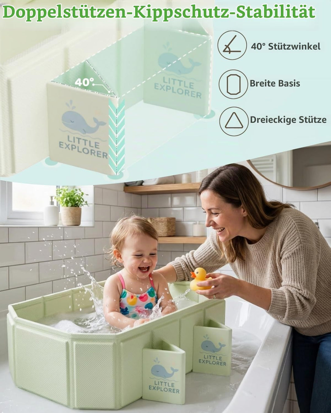 Babywanne Faltbar für Babys &amp; Kleinkinder von 0–6 Jahren, Klappbare Babybadewanne für Dusche &amp; Bad,