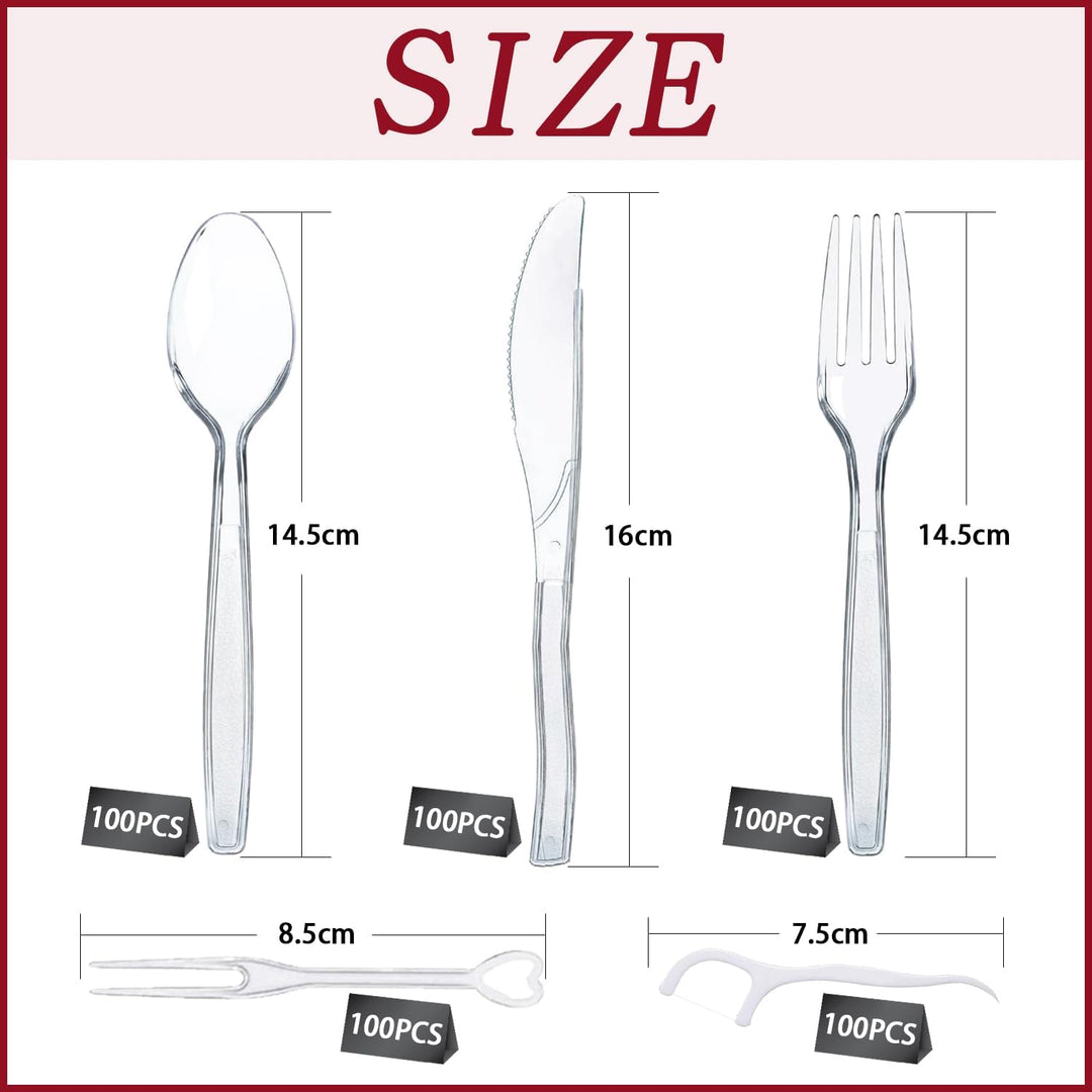 500PCS Plastikbesteck,Plastiklöffel,Plastikgabeln,Plastik Messer,Party Besteck Wiederverwendbar,Jewe