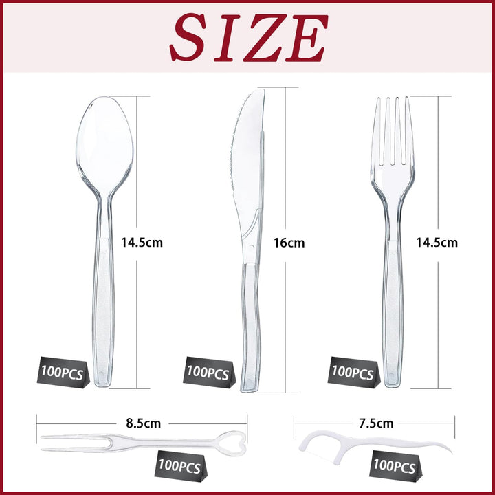 500PCS Plastikbesteck,Plastiklöffel,Plastikgabeln,Plastik Messer,Party Besteck Wiederverwendbar,Jewe
