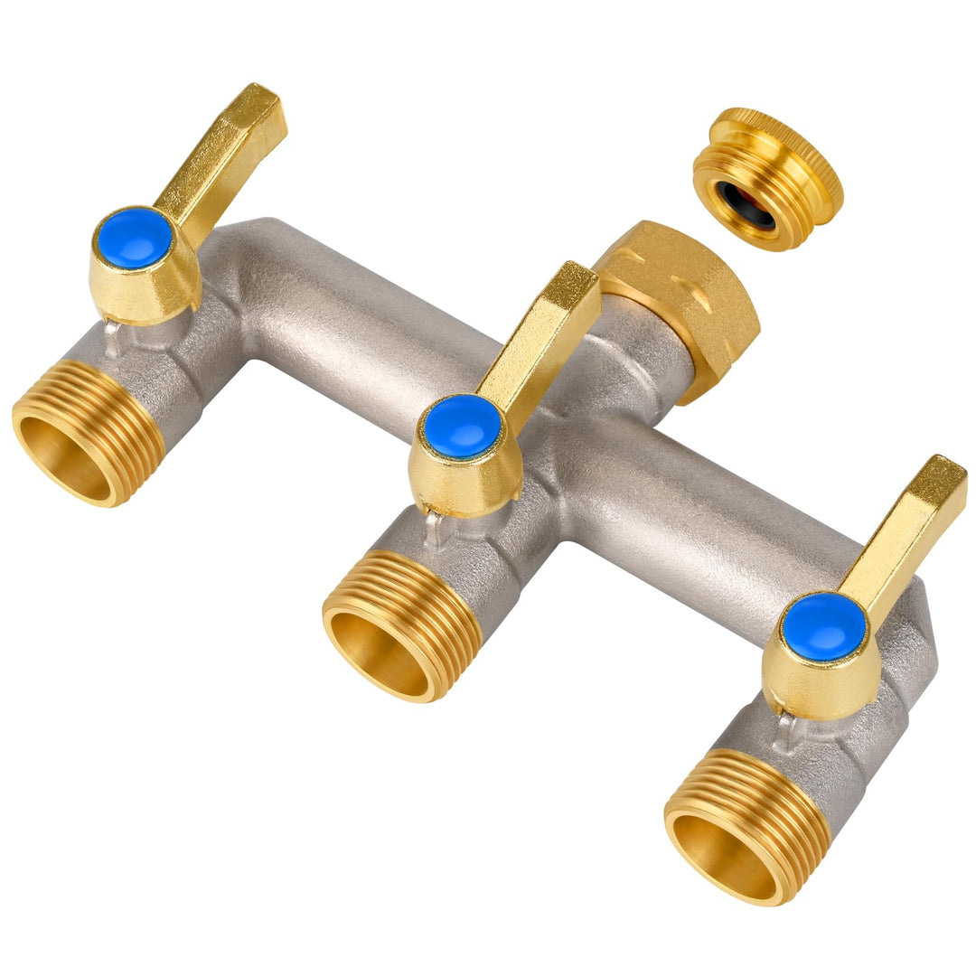 Wasserverteiler 3 Wege, Durchflussstarker Wasserverteiler 3Fach, Verlängerter Goldener Griff 3/4 Zol