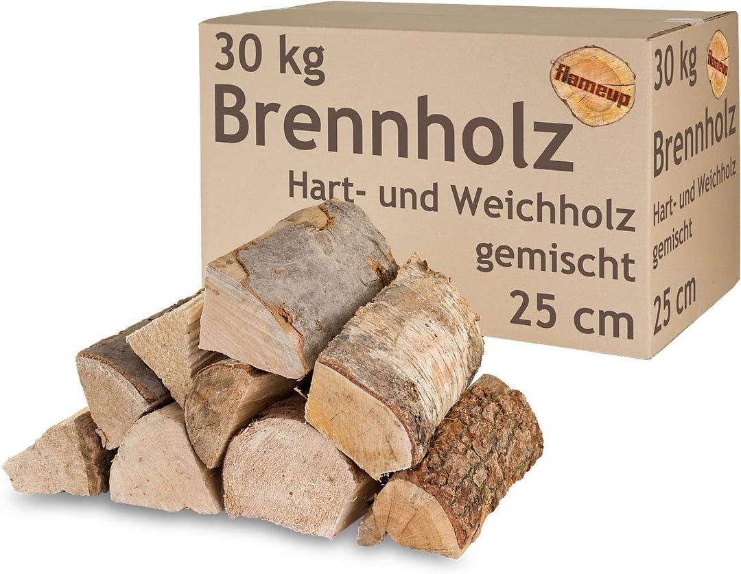 Flameup Brennholz Gemischt Kaminholz 5-500 kg Buche Eiche Birke Kiefer Fichte Holz Für Ofen und Kami