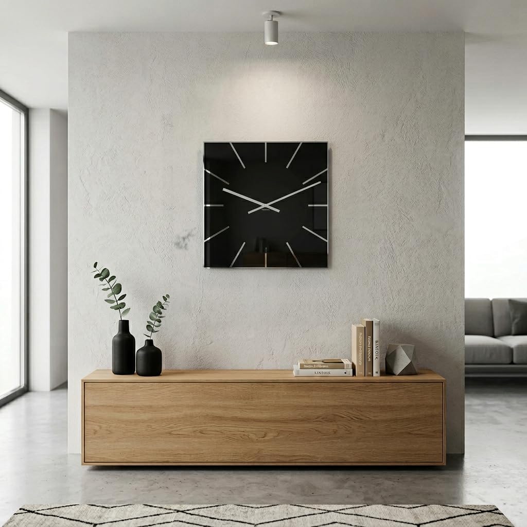FLEXISTYLE Moderne grosse Wanduhr Exact 50cm, Acrylglas und Acrylspiegel, Stille, Wohnzimmer, Schlaf
