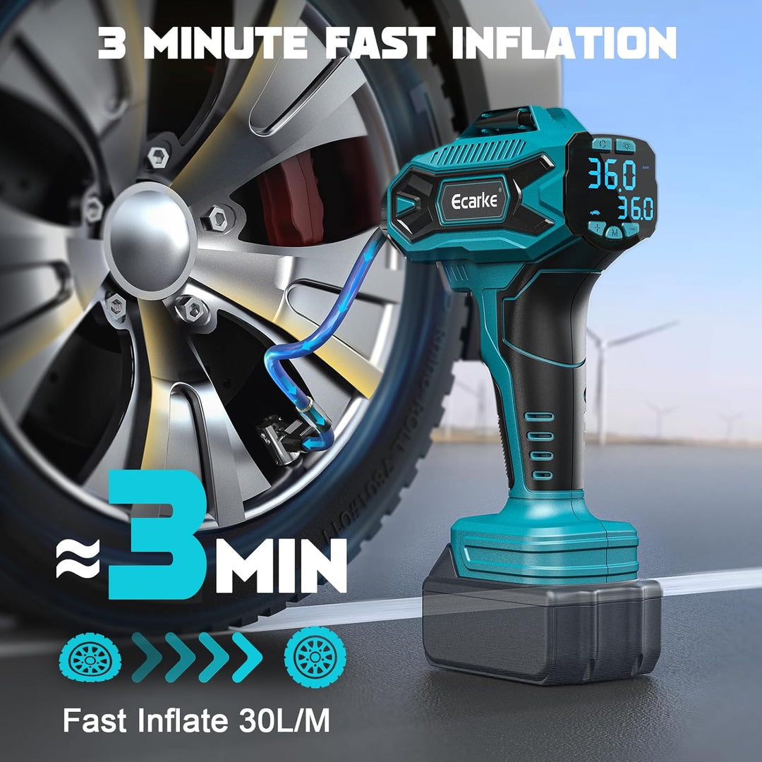 Ecarke Akku-Autokompressor für Makita 18V Li-Ion, Max. 11 bar, Tragbare Akku Luftpumpe mit Digitalem