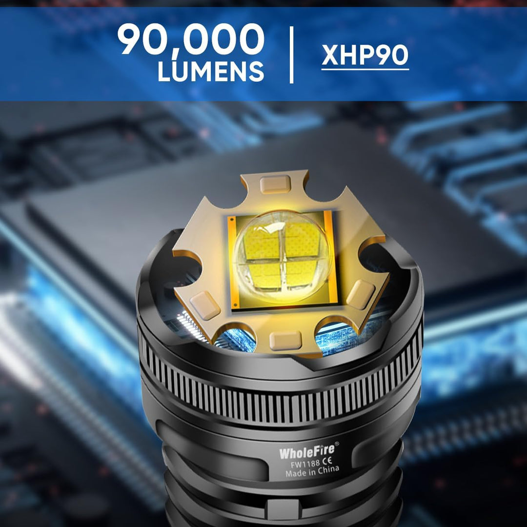 LED Taschenlampe Extrem Hell 90000 Lumens XHP90 USB Wiederaufladbar mit Batterieanzeige, 5 Modi wass