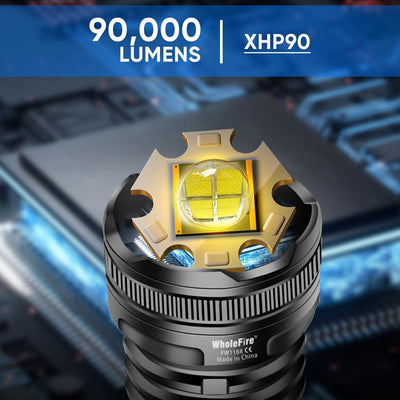 LED Taschenlampe Extrem Hell 90000 Lumens XHP90 USB Wiederaufladbar mit Batterieanzeige, 5 Modi wass