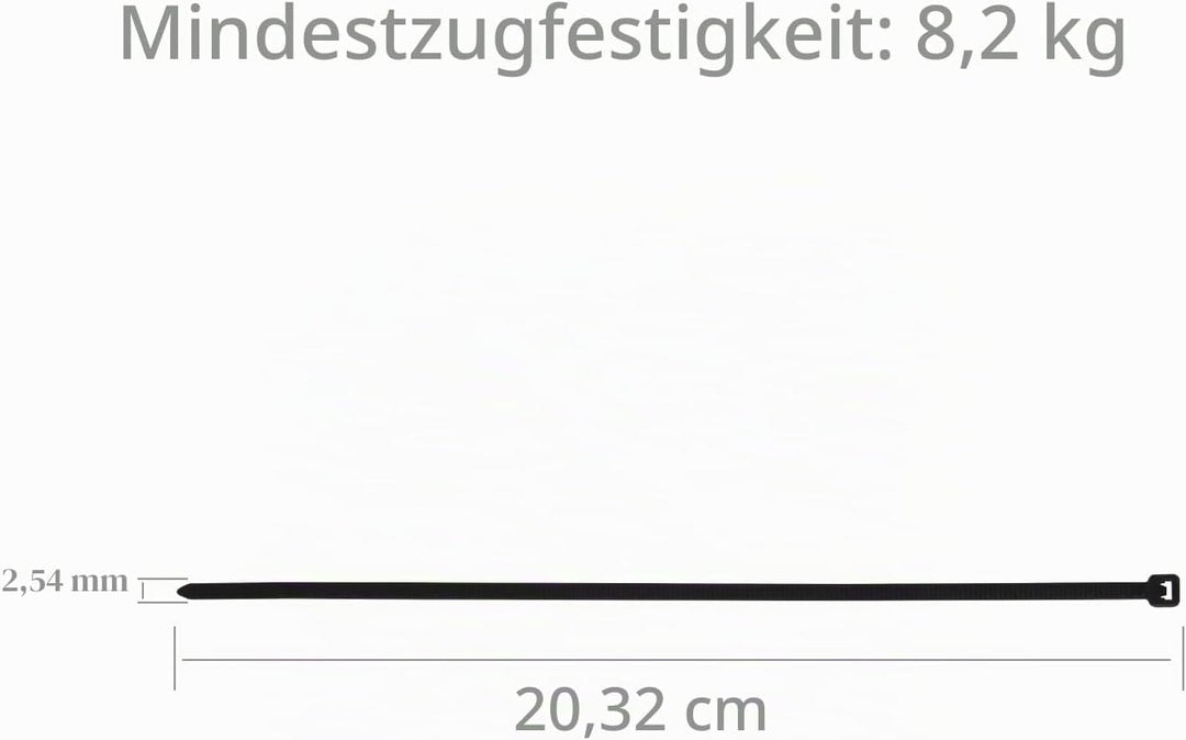 XINGO 1000 Stück Kabelbinder Schwarz, 200mm x 2,5mm, 8,1 kg Zugfestigkeit, kleine Grösse, UV Beständ