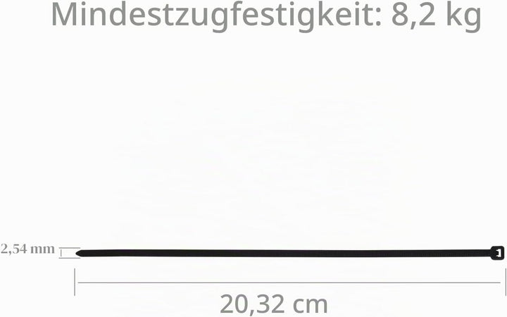 XINGO 1000 Stück Kabelbinder Schwarz, 200mm x 2,5mm, 8,1 kg Zugfestigkeit, kleine Grösse, UV Beständ