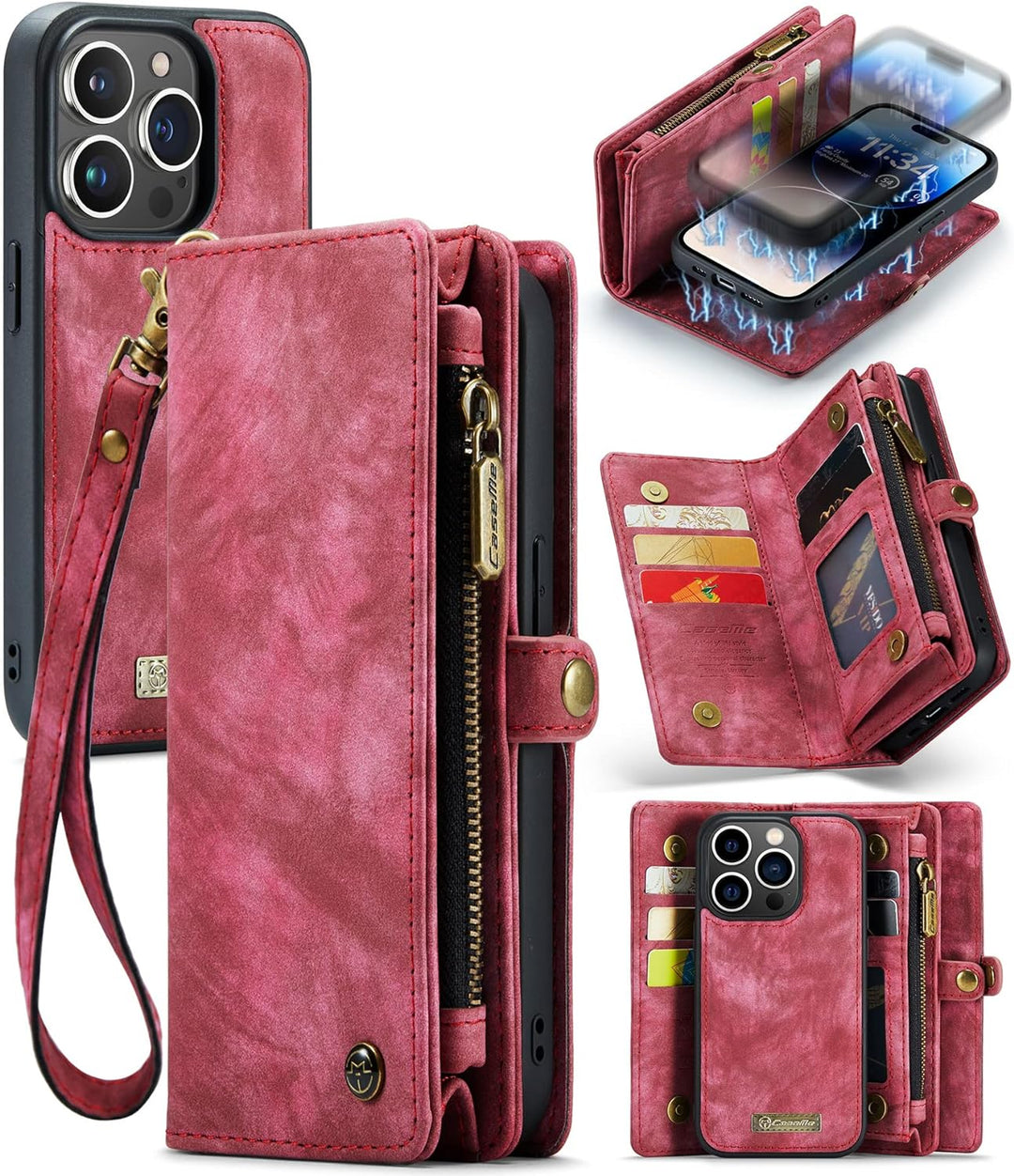 UFinetech iPhone 14 Pro Hülle, Flip Leder TPU Stossfeste Kartenfach Tasche Handyhülle iPhone 14 Pro