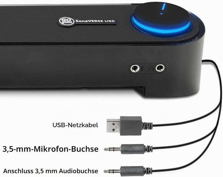 GOgroove Soundbar für PC Lautsprecher für Computer: Tragbarer 2.0 Stereo Speaker mit Eingebauten Sou