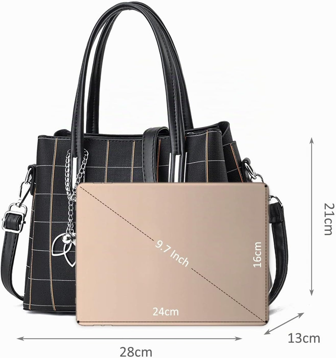 NICOLE & DORIS Damen Handtasche Mittelgross Elegant Handtaschen Karierte Tasche PU Leder Schultertas