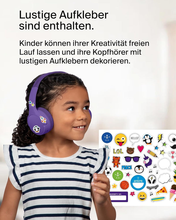 Belkin SoundForm Mini kabelloser Kinderkopfhörer mit integriertem Mikrofon und lustigen Aufklebern,