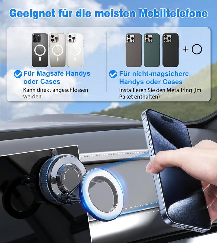 Handyhalterung Auto für MagSafe, Vakuum Magnetische Telefonständer 360° Drehbar Saugnapf Autohalteru