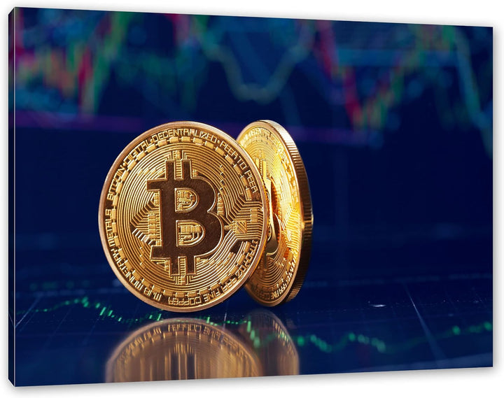 Pixxprint Bitcoin BTC als Leinwandbild | Grösse: 120x80 cm | Wandbild | Kunstdruck | fertig bespannt