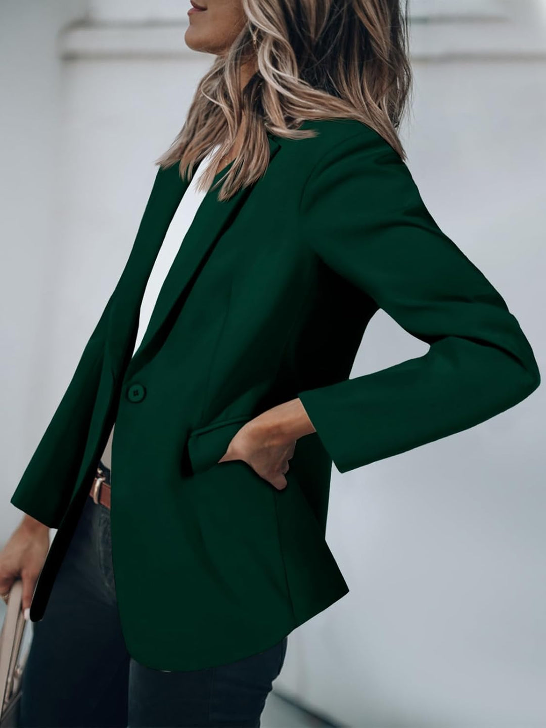 Cicy Bell Damen Langarm Casual Blazer Arbeit Büro Knopf Open Front Jacke Anzug M Dunkelgrün, M Dunke