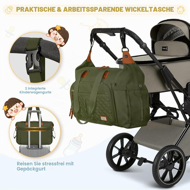 RAINSMORE Baby Wickeltasche Gross mit Schnullertasche und Wickelunterlage Multifunktions Babytasche