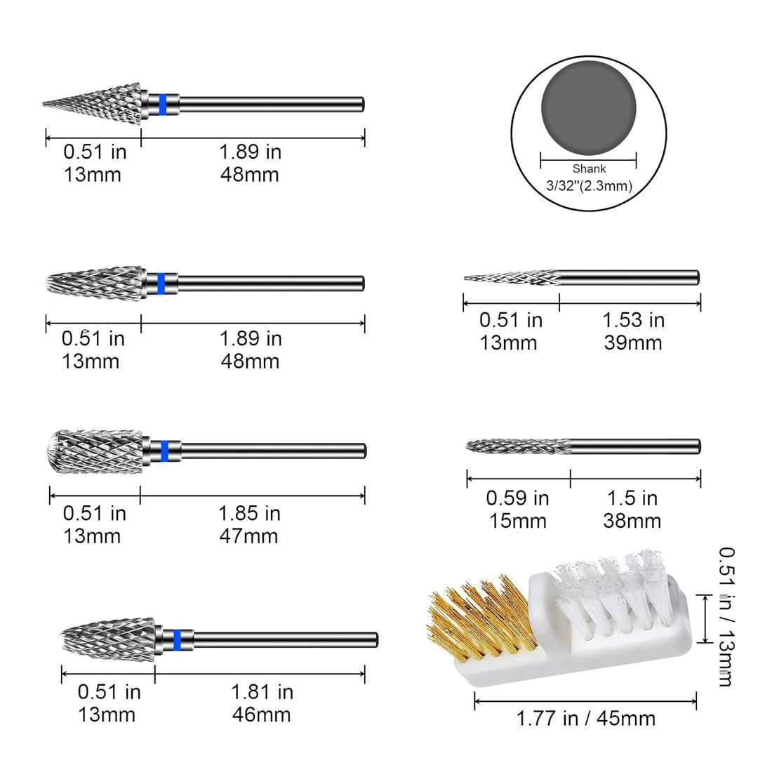 Diesisa 6 Stück Nagelfräser Bits, Nagelfräser Aufsätze 3/32 Zoll (2,35 mm), Hartmetall Bits für Nage