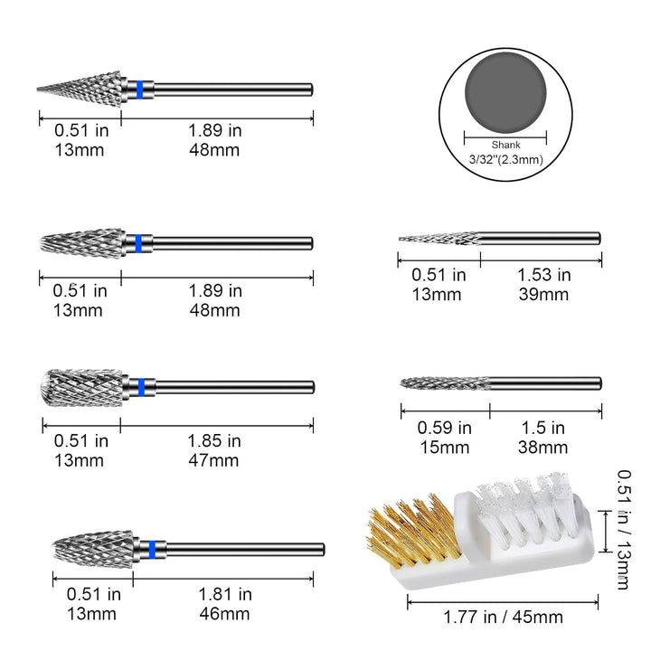 Diesisa 6 Stück Nagelfräser Bits, Nagelfräser Aufsätze 3/32 Zoll (2,35 mm), Hartmetall Bits für Nage