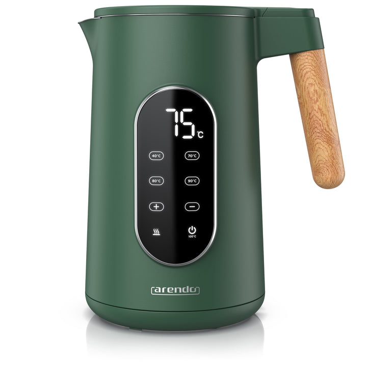 Arendo - Edelstahl Wasserkocher mit Temperatureinstellung 40-100°C - Doppelwand Design Cool Touch -