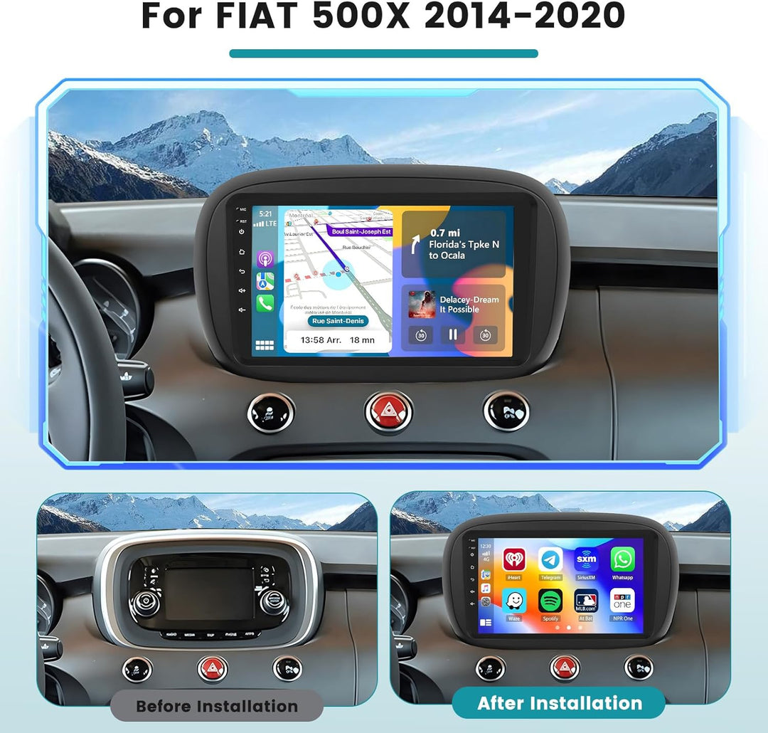 Hikity 2+64G Android 15 Autoradio Für FIAT 500X 2014-2020 Mit Wireless CarPlay Android Auto Mirror L
