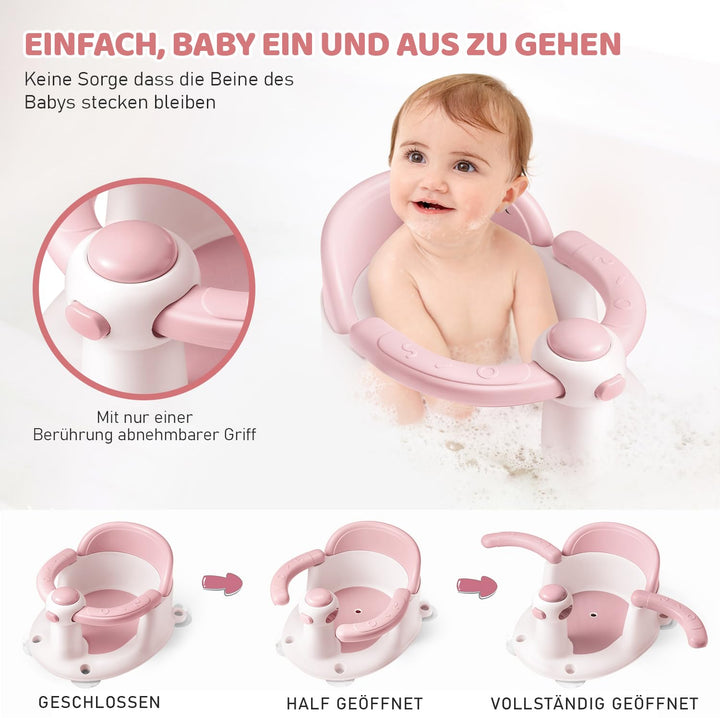 Baby Badesitz - Badewannensitz ab 6 bis 24 monate - Badewannen mit 4-starken Saugnäpfen und 360° Run