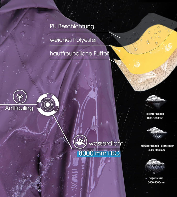 Damen Regenjacke Regenmantel Softshelljacke Friesennerz Parka PU Windbreaker mit Kapuze wasserdicht