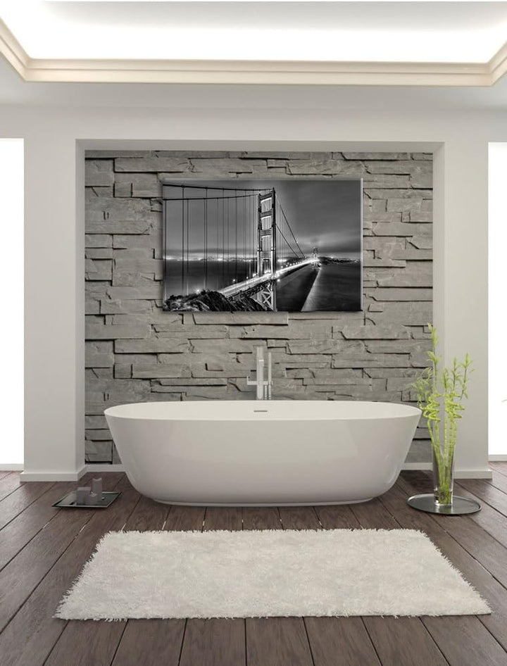 Pixxprint Monocrome, Golden Gate Bridge bei Nacht in San Francisco, Format: 100x70 auf Leinwand, XXL