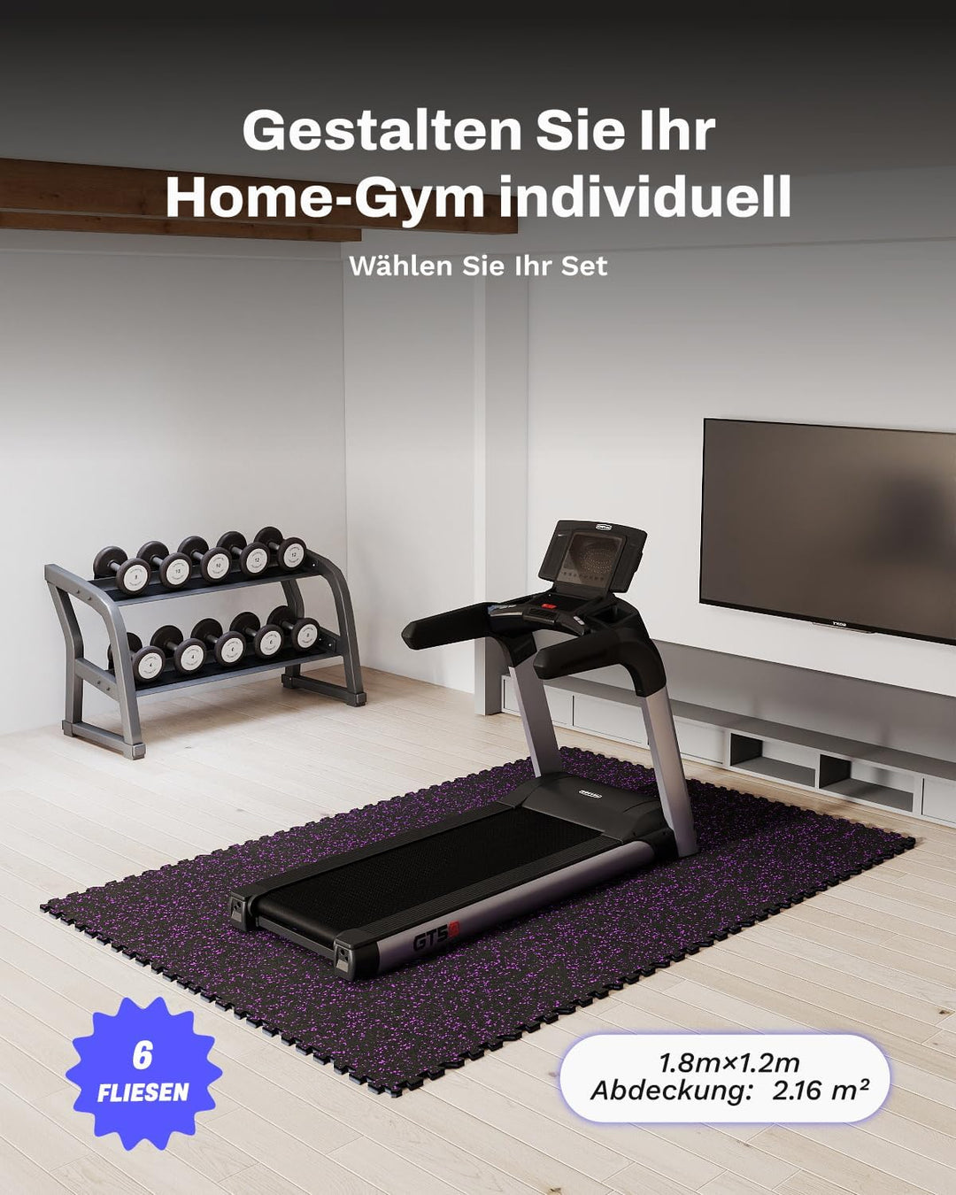 AIRHOP 6 Matten 60x60x1,4cm Extra Dicke Robuste Gummierte, rutschfeste Puzzlematte, Geeignet Für Fit