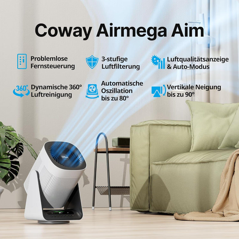 COWAY AIRMEGA AIM 2-in-1 Luftreiniger & Luftzirkulator für Schlafzimmer & Zuhause | H13 HEPA Filter