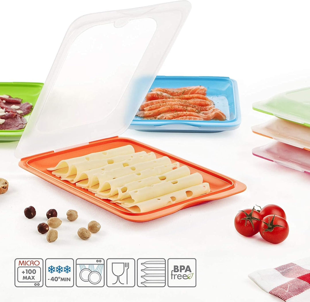 Hochwertige Aufschnitt-Boxen 4er Set platzsparend stapelbar (Stapelboxen) / Vorratsdosen-Set für Auf