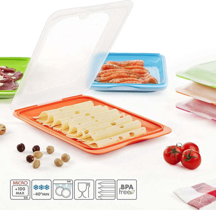 Hochwertige Aufschnitt-Boxen 4er Set platzsparend stapelbar (Stapelboxen) / Vorratsdosen-Set für Auf