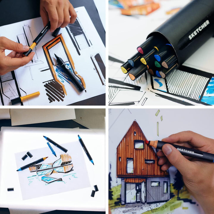 Molotow Sketcher Twinmarker Main Kit 1 (Brush Tip &amp; 3mm Keilspitze, farbintensive Aqua Pro Tinte, sc
