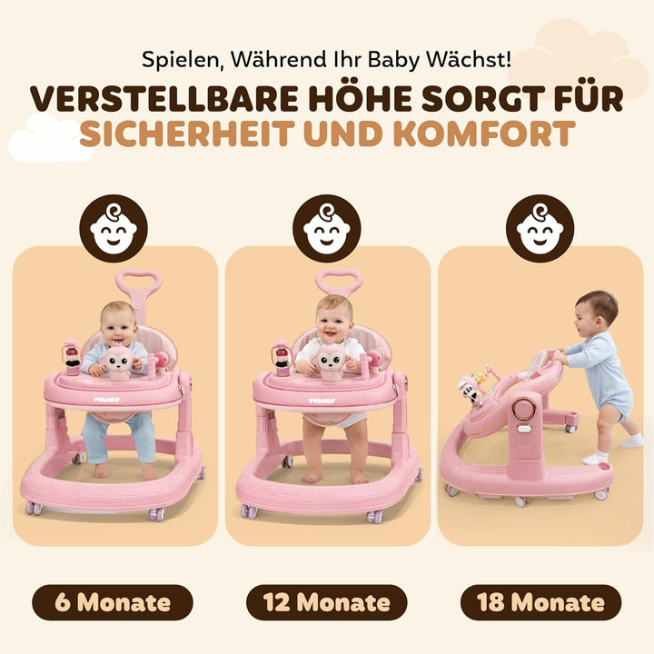 Twinky® Lauflernwagen mit Spielset & Bodenmatte - Robuste 4-fach verstellbare Vorschul-Lauflernhilfe