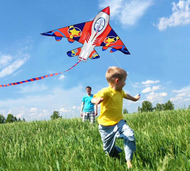 HONBO Kinder Drachen, Fighter Plane Drachen für Kinder und Erwachsene 58”breit mit langem Schwanz, i