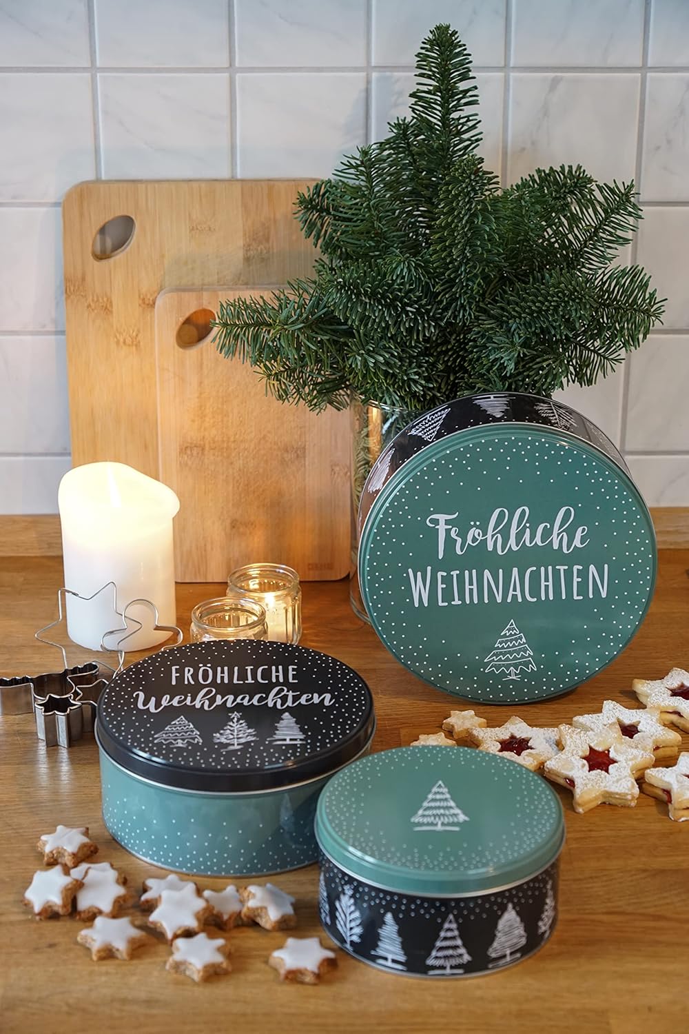 Geschenkset Keksdose Plätzchendose Metalldose 3er Set "Fröhliche Weihnachten" Weihnachten mit süsser