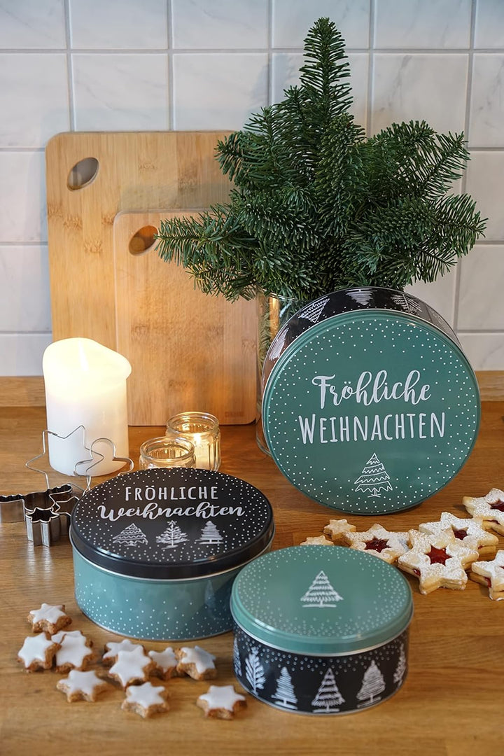 Geschenkset Keksdose Plätzchendose Metalldose 3er Set "Fröhliche Weihnachten" Weihnachten mit süsser