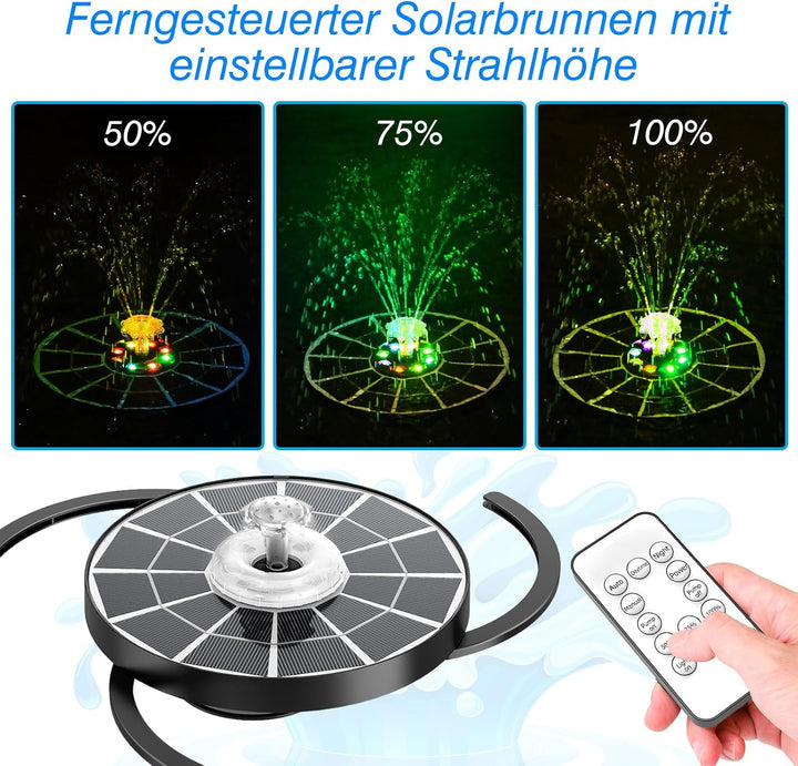 AISITIN 4W LED Solar Springbrunnen für Aussen mit Fernbedienung, Solar Schwimmender Fontäne Pumpe mi