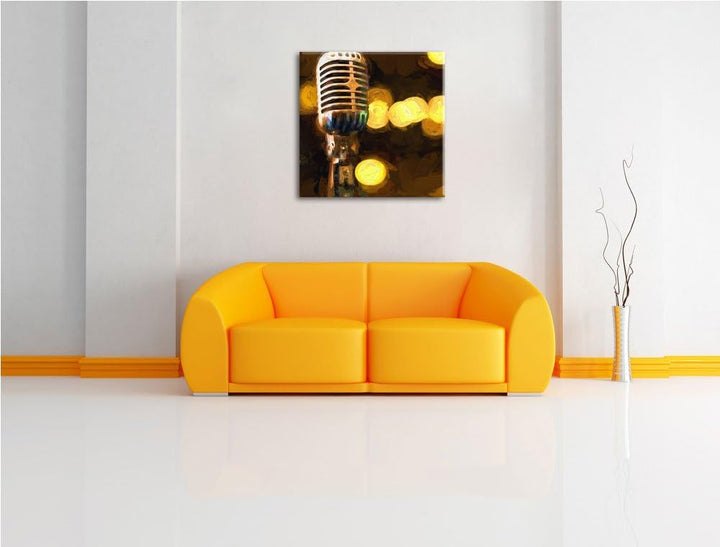 Pixxprint Mikrofon Rockabilly Retro Leinwandbild Kunstdruck Keilrahmen Motive Poster, Format: 70x70