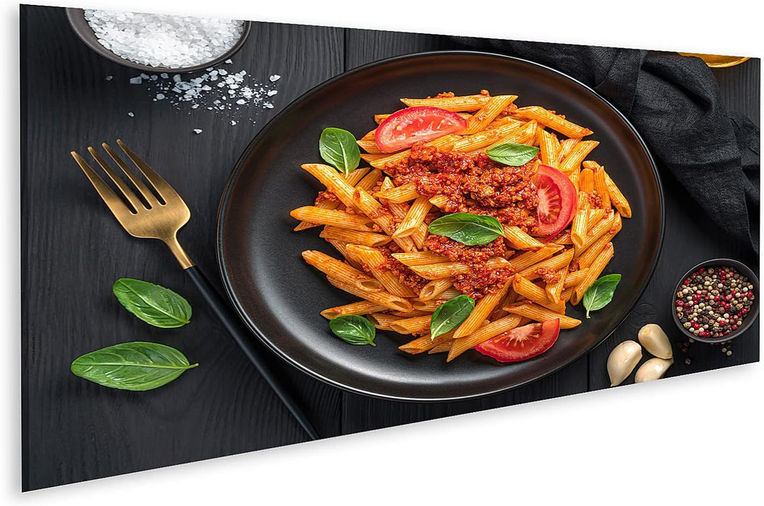 islandburner Bild auf Leinwand Pasta Tomaten Bolognese Sauce Frisches Basilikum küchenbilder Restaur