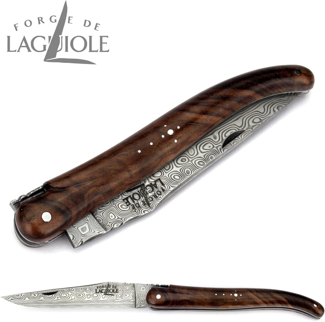 Forge de Laguiole Collection Taschenmesser - 12 cm - Griff Nussbaum - Klinge 10 cm Damast-Stahl